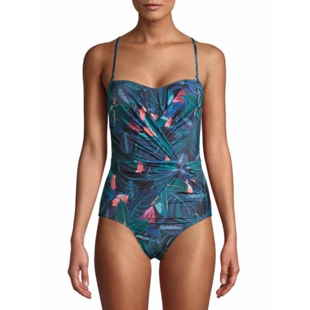 Nicole Miller Bandeau Draped Twist Knot One-Piece Swimsuit with Removable Straps